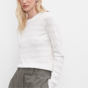 Club Monaco Women’s Pointelle Stitch Crochet White Crew Neck Sweater Size Small